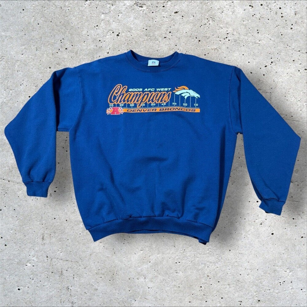 VTG Denver Broncos Sweatshirt 2005 AFC West Champions Crewneck Blue NFL Mens XL